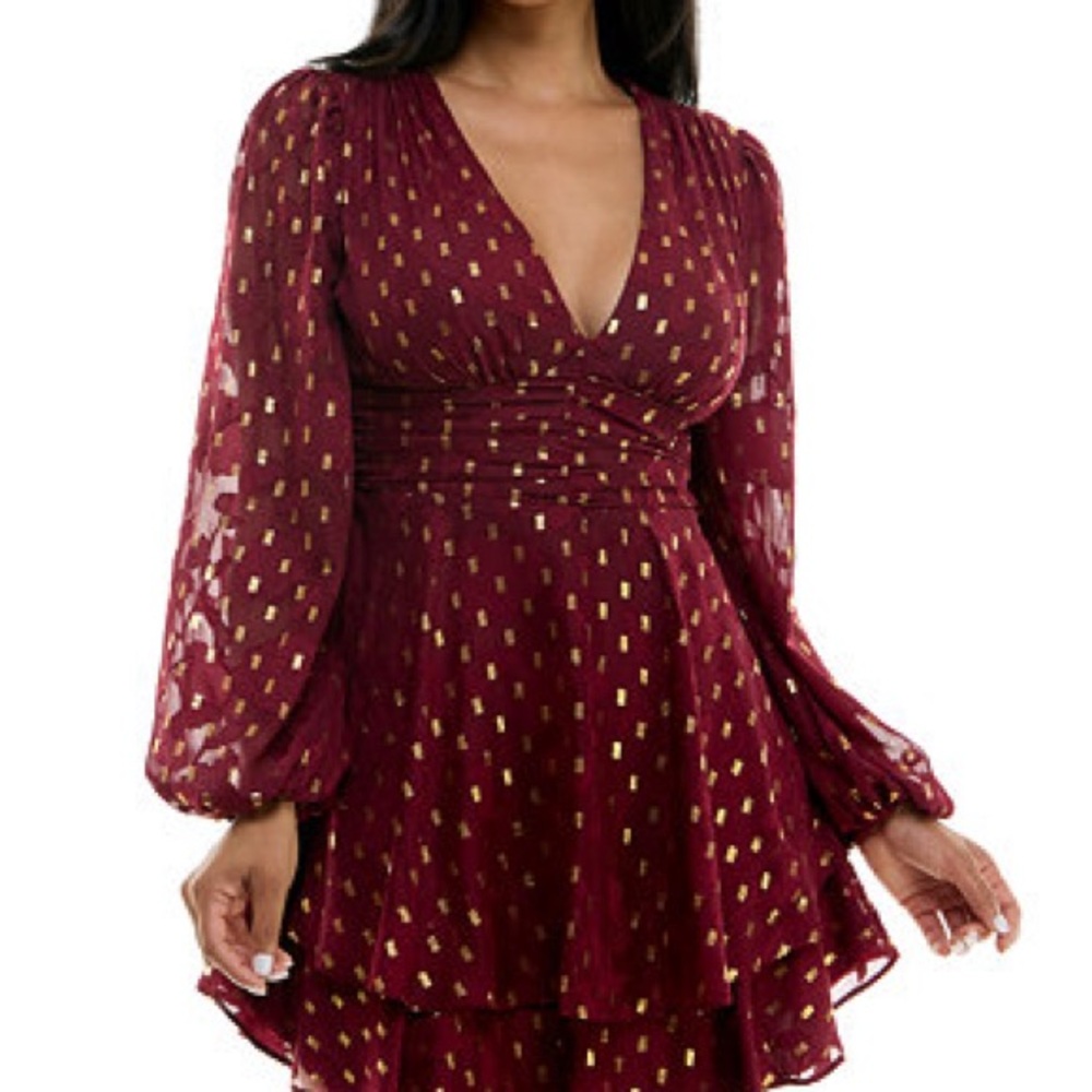 XS Elegant Burgundy and Gold Women's Dress